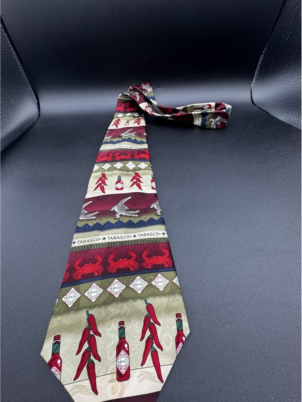Vintage Tabasco Louisiana Alligator Crab Pepper 100% Silk Novelty Necktie